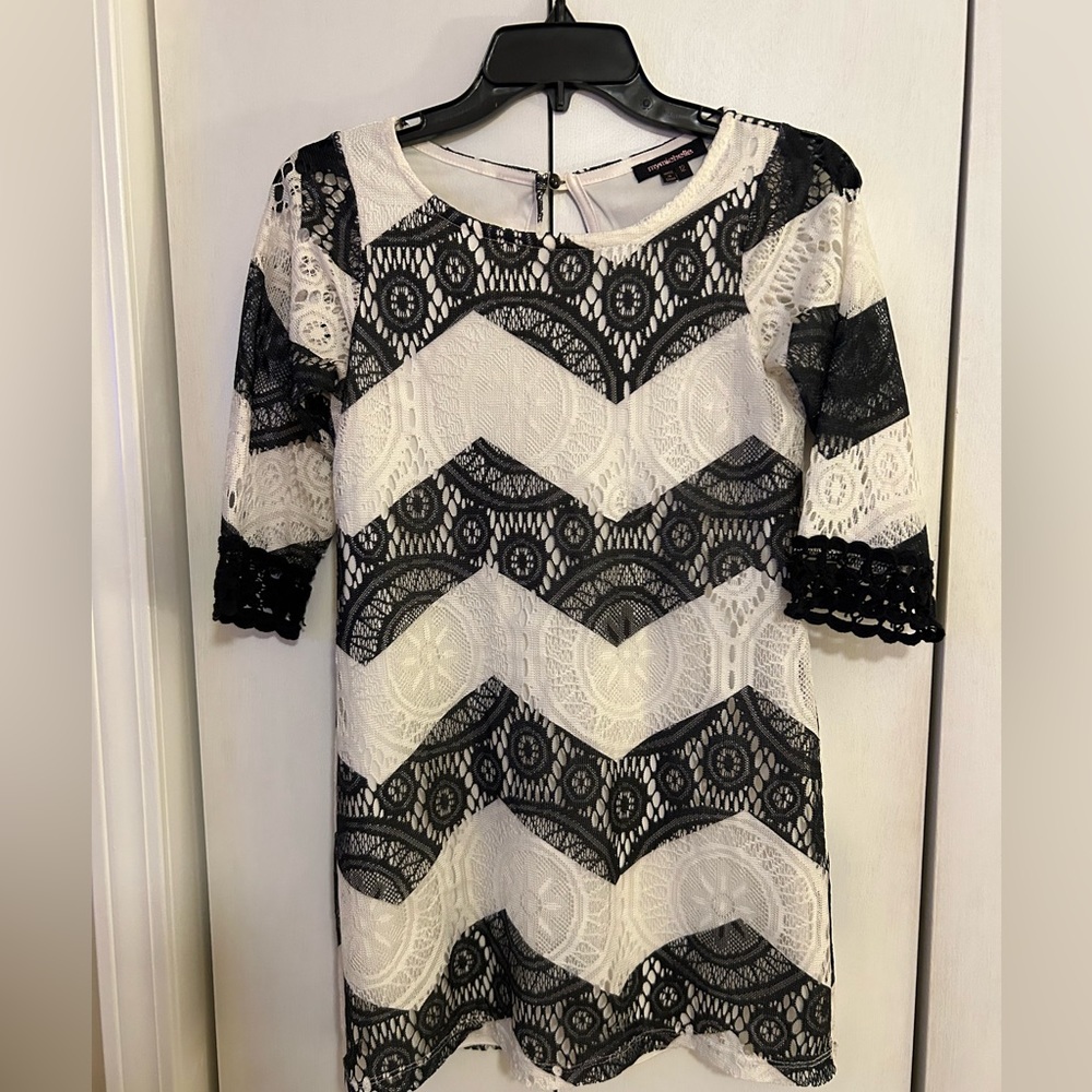 My Michelle girls 12 black and white lace overlay dress